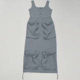 Plus Size Solid Color Sleeveless Long Dress NY-3603