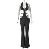 Sleeveless Tie Up Backless Micro Flare Jumpsuit GNZD-51045JBD