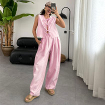 Solid Color Sleeveless Loose Two Piece Pants Set SSNF-211499