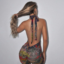 Mesh Floral Print Tight Backless Jumpsuit SHD-9540