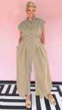 Plus Size Sleeveless Lapel Solid Jumpsuit NY-3658