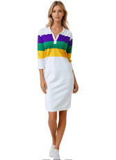 Color Block Shirt Neck Midi Dress GYXF-5188
