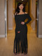 One Shoulder Tassel Long Sleeve Maxi Dress QYMF-3065