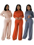 Long Sleeve Kinits Tops Wide Leg Pants Suit QYMF-3064
