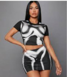 Print Short Sleeve T Shirt Skirts 2 Piece Set GYXF-8788