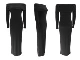 Off Shoulder Long Sleeve Bodycon Dress QHMD-3082