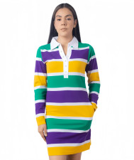 Stripe Color Block Long Sleeve Midi Dress GYXF-1428