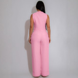 V Neck Sleeveless Vest Two Piece Pant Set QYMF-3252