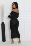Off Shoulder Long Sleeve Bodycon Dress QHMD-3082