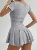 Short Sleeve Solid Color Ruffles Mini Dress QHMD-M682