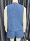 Sleeveless Tie Up Tops Denim Two Piece Shorts Set GXYK-1214