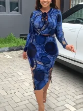 Long Sleeve Hollow Out Split Bandage Dress QHMD-HE092
