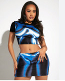 Print Short Sleeve T Shirt Skirts 2 Piece Set GYXF-8788