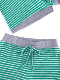 V Neck Stripe Knits Two Piece Shorts Set QHMD-3090