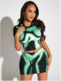 Print Short Sleeve T Shirt Skirts 2 Piece Set GYXF-8788