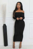 Off Shoulder Long Sleeve Bodycon Dress QHMD-3082