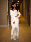One Shoulder Tassel Long Sleeve Maxi Dress QYMF-3065