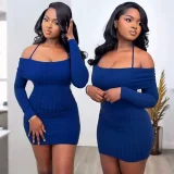 One Shoulder Tie Up Solid Mini Dress QHMD-3251