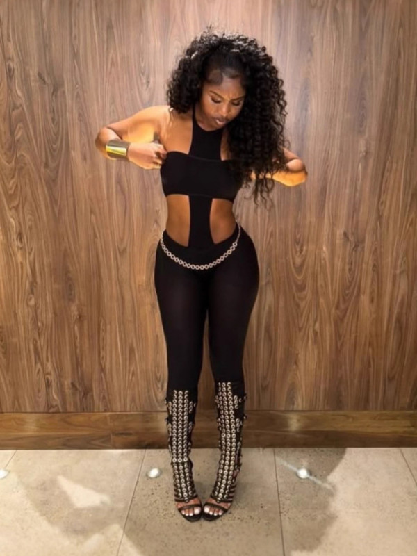 Tight Halterneck Wrap Chest Pants 2 Piece Set GFCF-1384