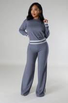Long Sleeve Kinits Tops Wide Leg Pants Suit QHMD-3064