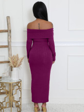Off Shoulder Long Sleeve Bodycon Dress QHMD-3082