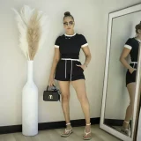 Contrast Color Short Sleeve Shorts 2 Piece Set QHMD-3159