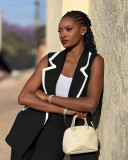 Sleeveless Patchwork Blazer Vest Two Piece Pant Set QHMD-3250