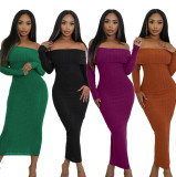 Off Shoulder Long Sleeve Bodycon Dress QHMD-3082