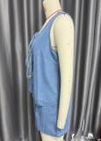 Sleeveless Tie Up Tops Denim Two Piece Shorts Set GXYK-1214