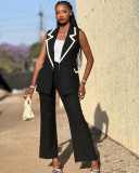 Sleeveless Patchwork Blazer Vest Two Piece Pant Set QHMD-3250