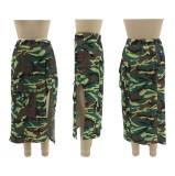 Camouflage Print Split Long Skirt QHMD-3004