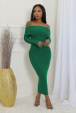Off Shoulder Long Sleeve Bodycon Dress QHMD-3082