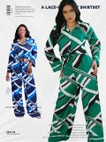 Print Long Sleeve Tie Up Shirt Wide Leg Pants Suit QYMF-M3245