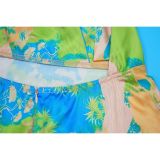 V Neck Print Backless Satin Maxi Dress YF-20163