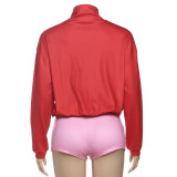 Long Sleeve Color Block Sport Two Piece Shorts Set XEF-K25S74489