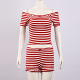 Stripe Short Sleeve Short 2 Piece Set GNZD-51827