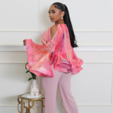 Off Shoulder Mesh Flare Sleeve Tops YF-20214