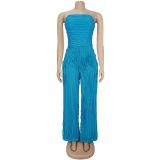 Solid Color Loose Wave Tube Top Jumpsuit BY-7465