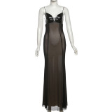 Mesh Patchwork Sleeveless Sling Maxi Dress GZJQ-K25D77737