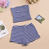 Stripe Color Block Wrap Chest Shorts Suit GNZD-51880