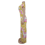 Short Sleeve Print Loose Jumpsuit BY-7468