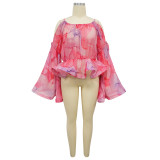 Off Shoulder Mesh Flare Sleeve Tops YF-20214
