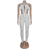 Backless Halterneck Solid Color Jumpsuit BY-7489