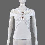 Hollow Out Short Sleeve Solid Tops GFRT-42009TBG