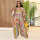 Colorful Stipe Top Loose Two Piece Pants Set BY-7467