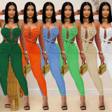Backless Halterneck Solid Color Jumpsuit BY-7489