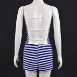 Stripe Color Block Wrap Chest Shorts Suit GNZD-51880