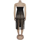 Sexy Wrap Chest Solid Color Tassel Dress BY-7436