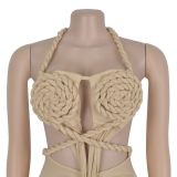 Backless Halterneck Solid Color Jumpsuit BY-7489