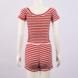 Stripe Short Sleeve Short 2 Piece Set GNZD-51827